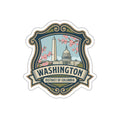 Die-cut sticker featuring the outline of Washington D.C. with a star indicating the capital.